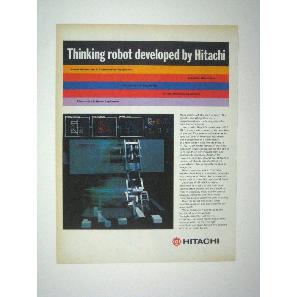 Hitachi Thinking Robot Developed Print Ad Vintage 1971